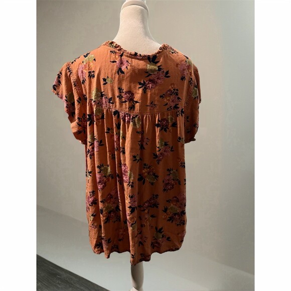 Buffalo David Bitton Blouse Womens XL Pink Floral Tie-Neck Flutter Sleeve - Picture 5 of 5